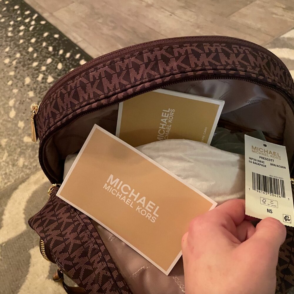 NWT Michael Kors "Prescott" large woven logo backpack - Picture 5 of 6